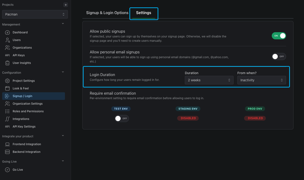 setting a custom login duration