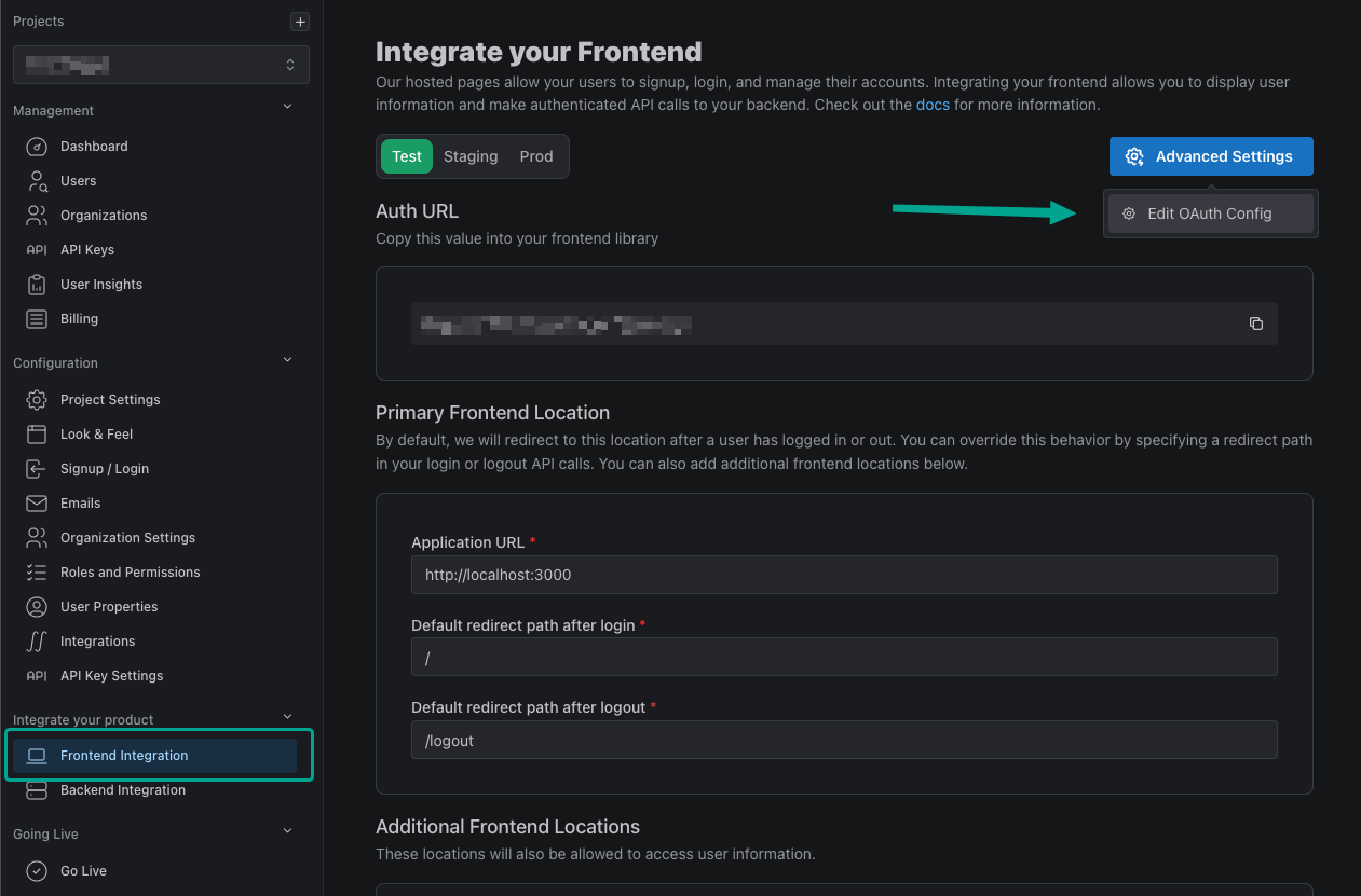 Navigating to OAuth2 Dashboard Page