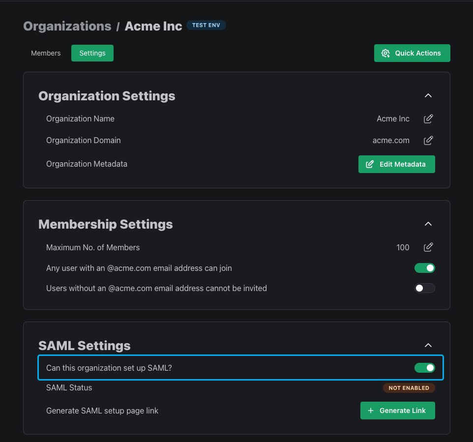 SAML Org Page