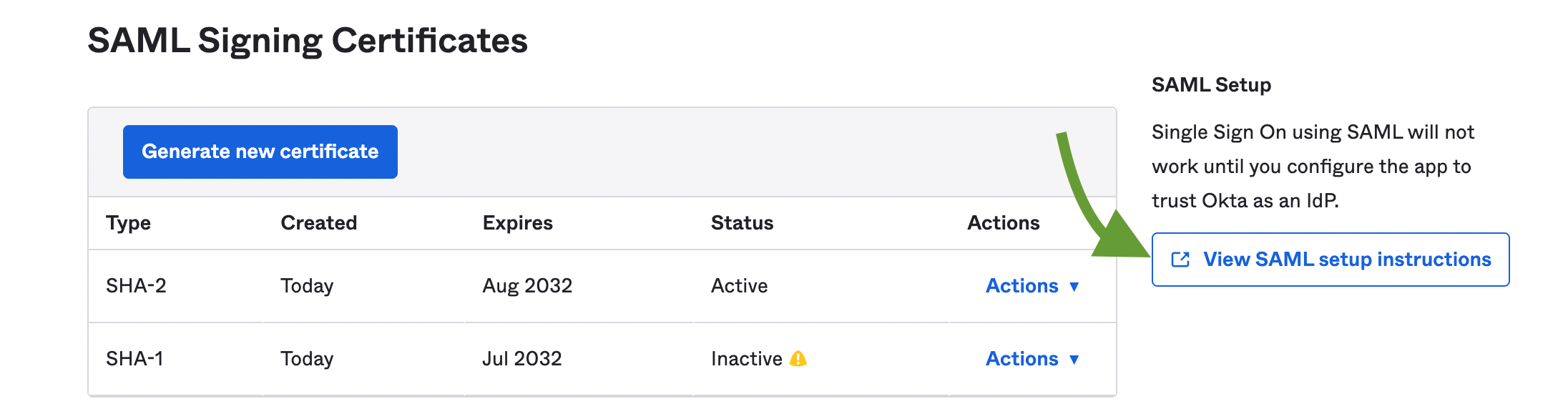 Click View SAML setup instructions