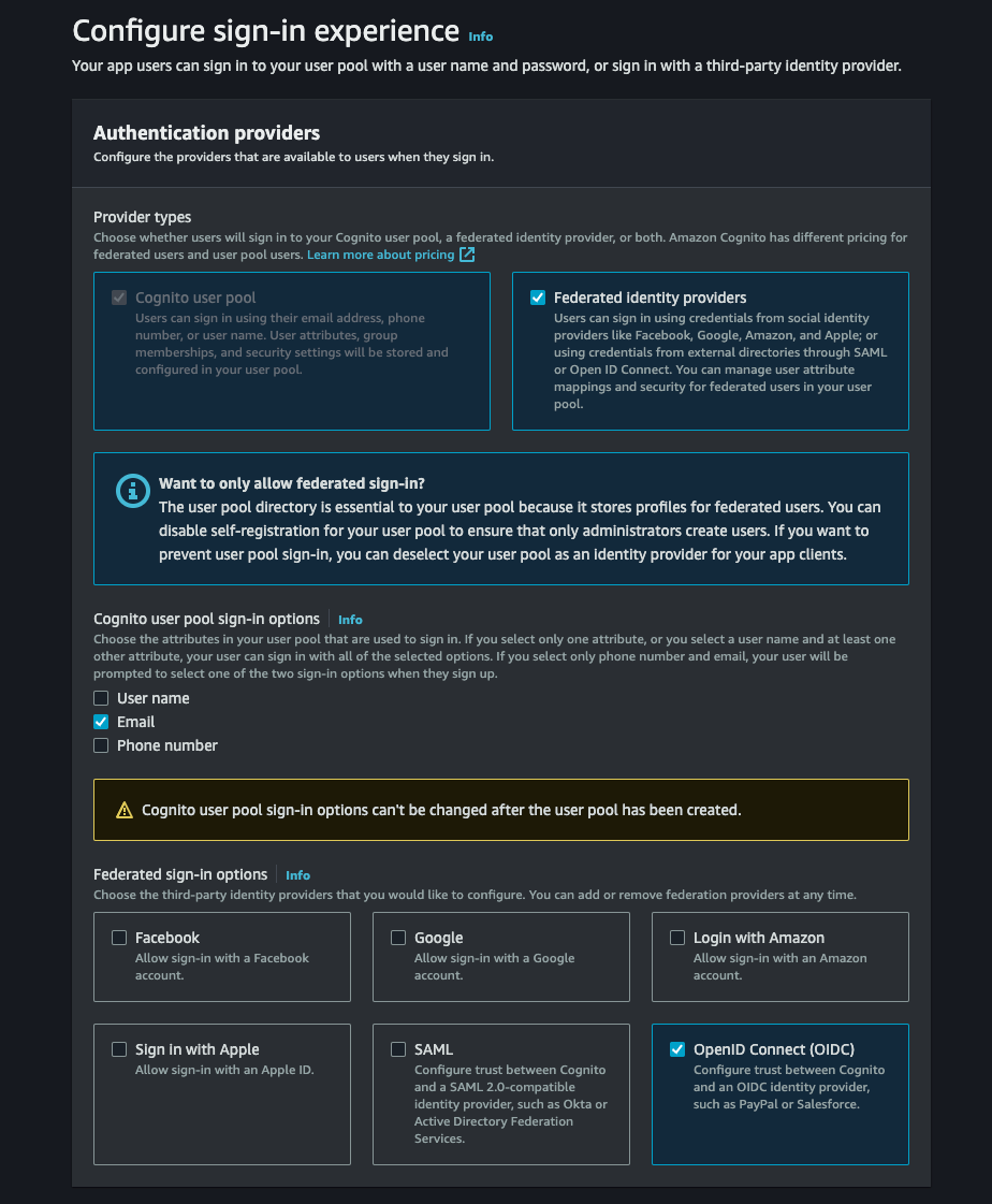 Creating a new user pool