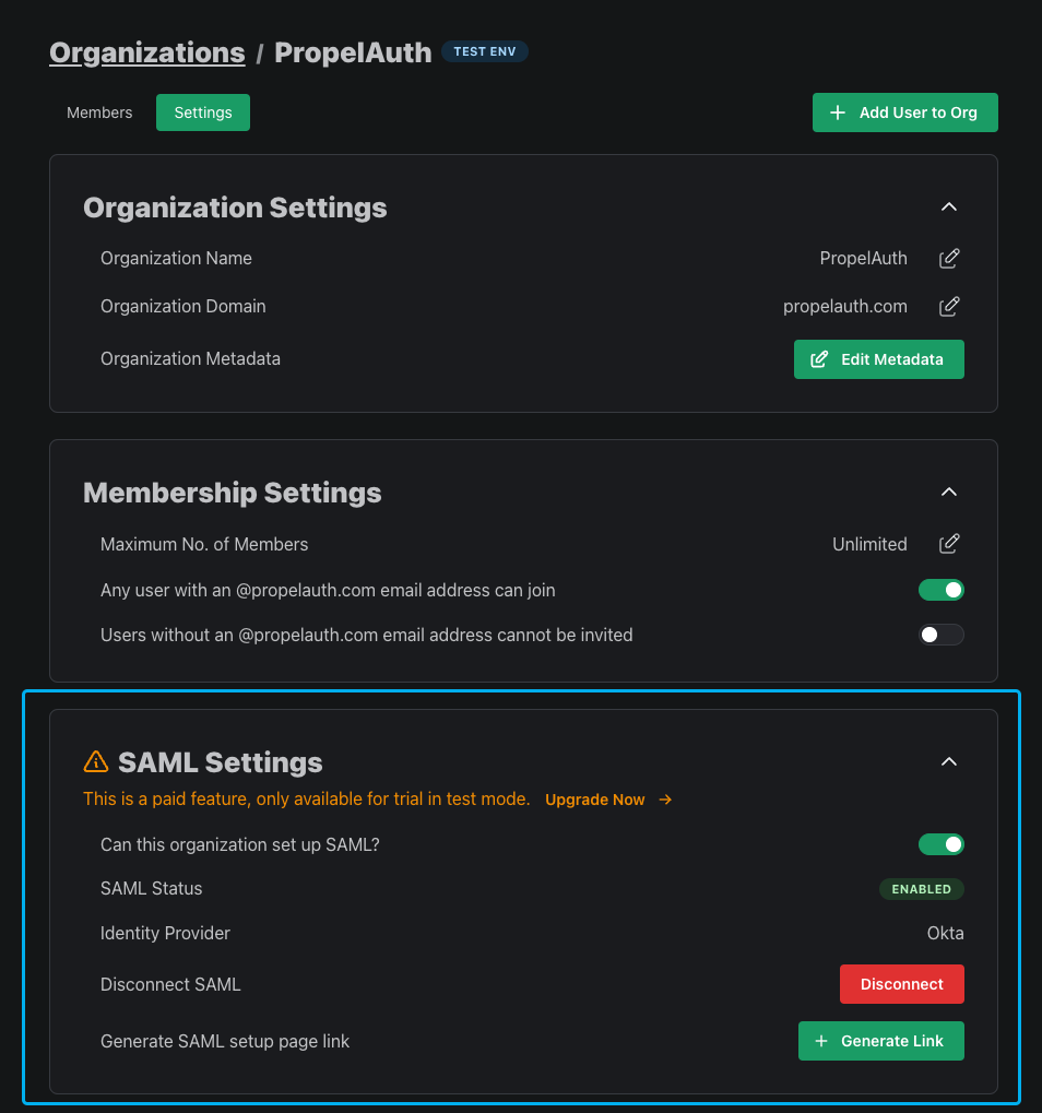 enabling saml for an org