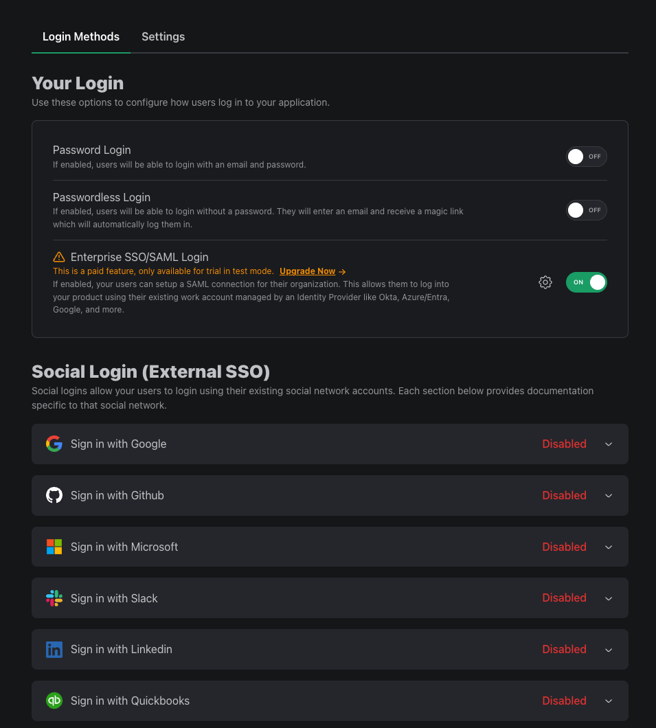 Disabling login methods