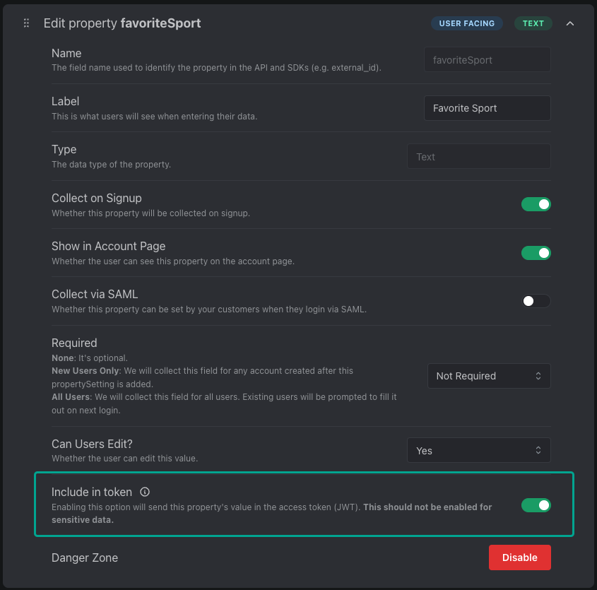 include property in access token